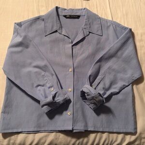 Zara light blue linen button down.